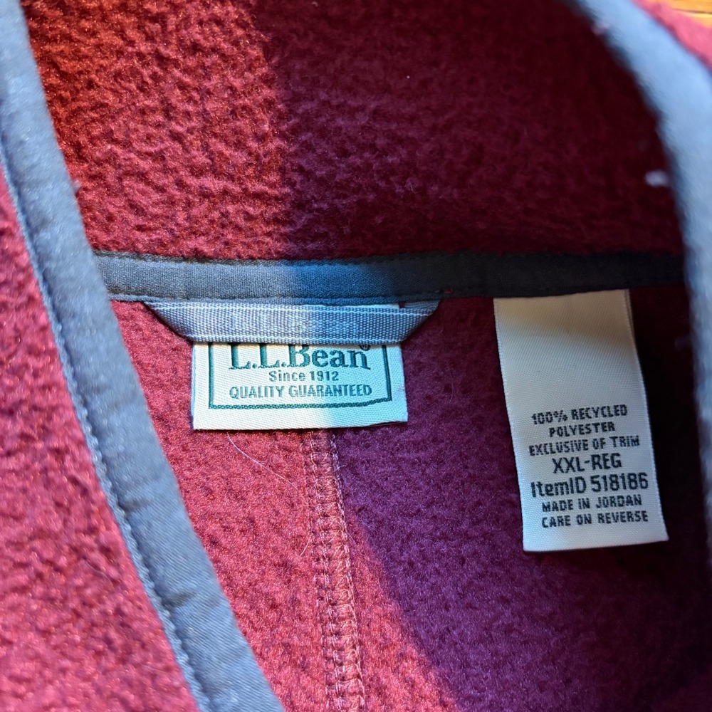 LL Bean Mens XXL Full Zip Fleece Jacket Burgundy Recycled Polyester 518186 - Picture 3 of 6